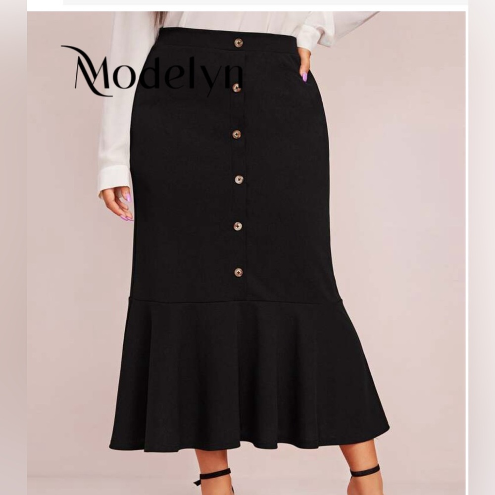 SHEIN Black Button-Front A-Line Skirt